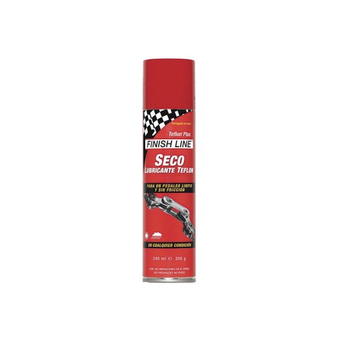 Bote de lubricante Finish Line con Teflón (PTFE) en aerosol de 244ml, ideal para cadena y cambio de bicicleta.